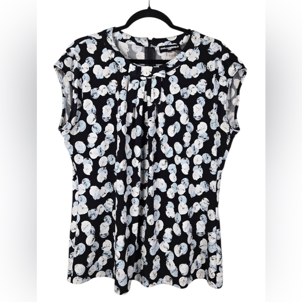 Karl Lagerfeld Paris Black and White Patterned Bow Collar Blouse💕